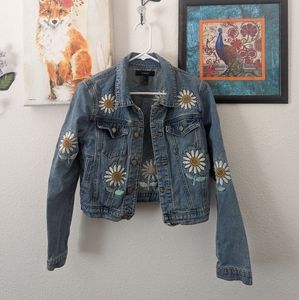 Forever 21 Floral Embroidered Cropped Demin Jacket